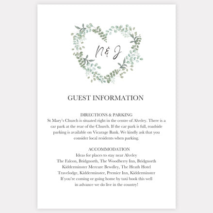 Eucalyptus Heart - Guest Information Card