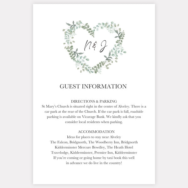 Eucalyptus Heart - Guest Information Card