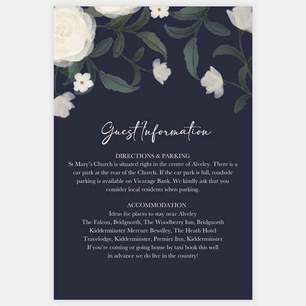 Navy Country Flowers - Guest Information Card