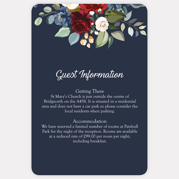 Navy Jewel Flowers - Guest Information Card