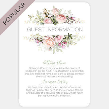 Pink Country Flowers - Guest Information Card