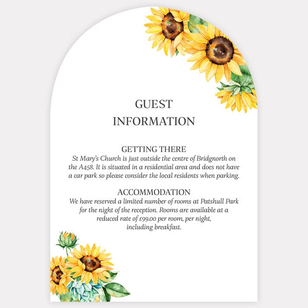 Watercolour Sunflowers - Guest Information Card