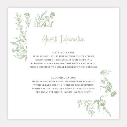 Wildflower Meadow Sketch - Iridescent Guest Information Card