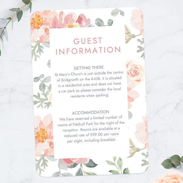 Coral Watercolour Flowers - Guest Information