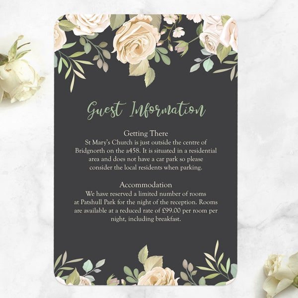 Black & Cream Roses - Guest Information Card