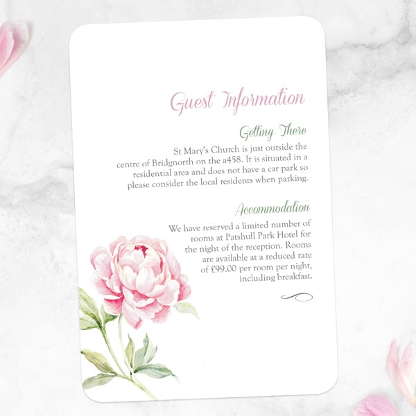 Pretty Pink Peony - Iridescent Guest Information Card