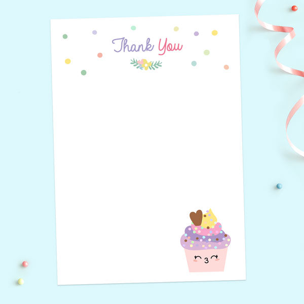 Ready to Write Kids Thank You Cards - Happy Cupcakes - Pack of 10