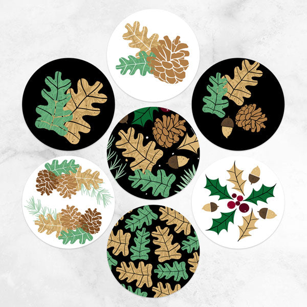 Holly and Pinecone Wreath - Christmas Stickers - Pack of 70