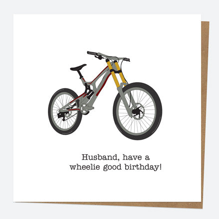 Husband Birthday Card - Hand Drawn Funnies - Bike - Wheelie Good Husband