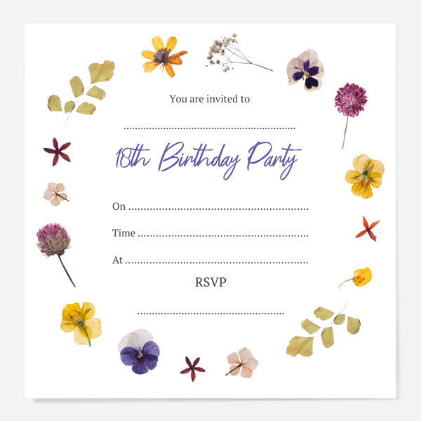 category header image 18th Birthday Invitations - Pressed Flowers - Pack of 10