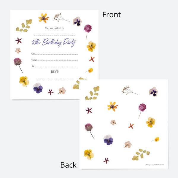 18th Birthday Invitations - Pressed Flowers - Pack of 10