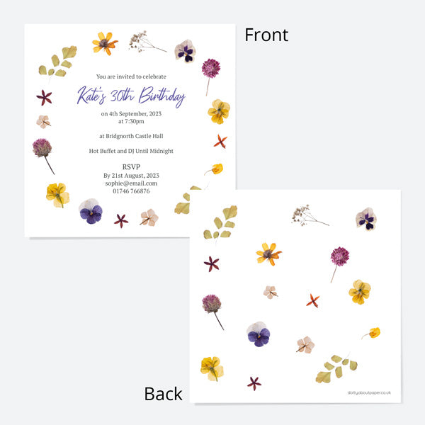 30th Birthday Invitations - Pressed Flowers - Pack of 10