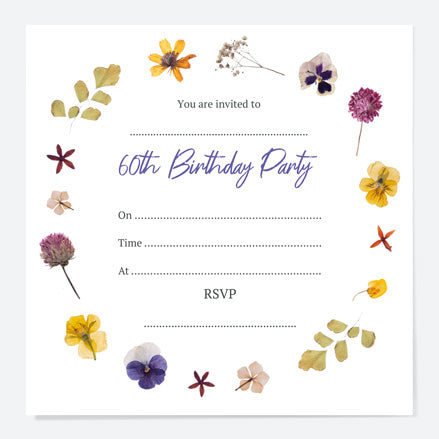 50th Birthday Invitations - Pressed Flowers - Pack of 10