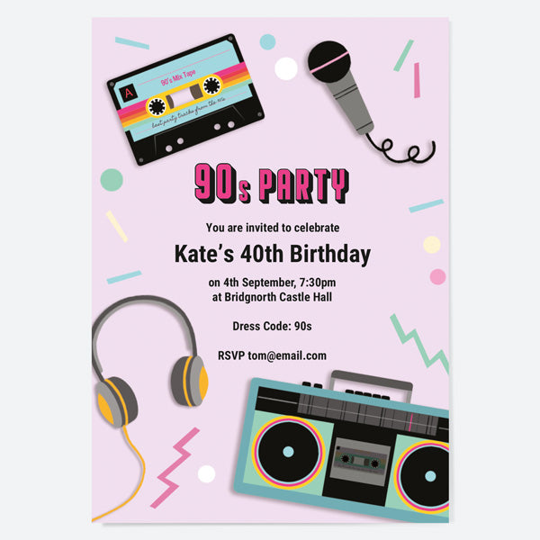 Birthday Invitations - 1990's Ghetto Blaster - Pack of 10
