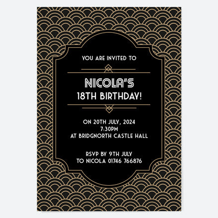 18th Birthday Invitations - Art Deco Scalloped Pattern - Pack of 10