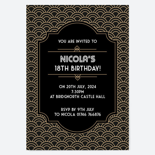 18th Birthday Invitations - Art Deco Scalloped Pattern - Pack of 10