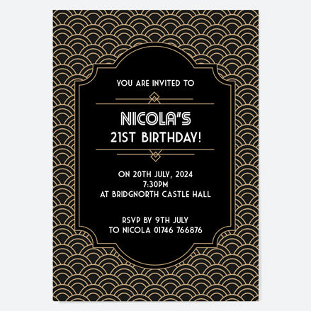 21st Birthday Invitations - Art Deco Scalloped Pattern - Pack of 10