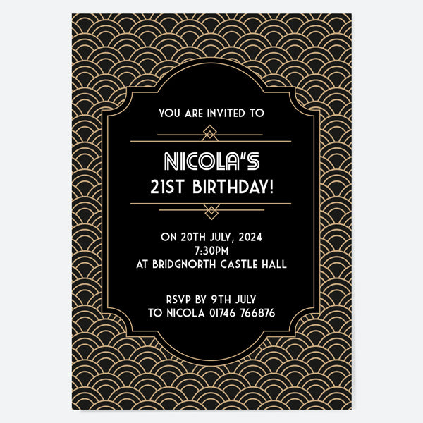 21st Birthday Invitations - Art Deco Scalloped Pattern - Pack of 10