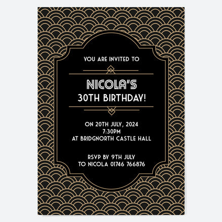 30th Birthday Invitations - Art Deco Scalloped Pattern - Pack of 10