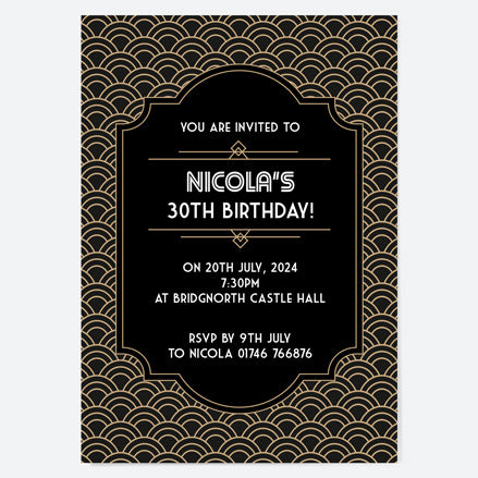 30th Birthday Invitations - Art Deco Scalloped Pattern - Pack of 10