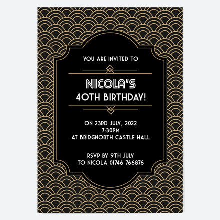 40th Birthday Invitations - Art Deco Scalloped Pattern - Pack of 10