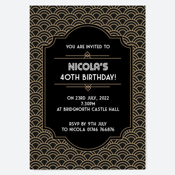 40th Birthday Invitations - Art Deco Scalloped Pattern - Pack of 10