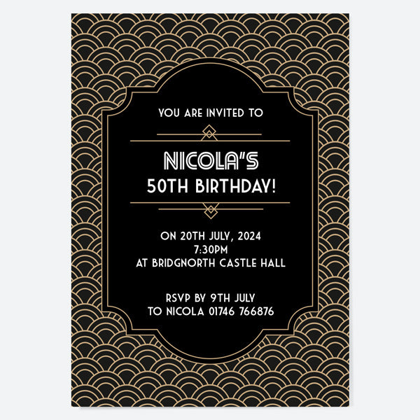 50th Birthday Invitations - Art Deco Scalloped Pattern - Pack of 10