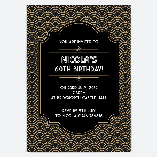 60th Birthday Invitations - Art Deco Scalloped Pattern - Pack of 10