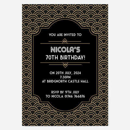 70th Birthday Invitations - Art Deco Scalloped Pattern - Pack of 10
