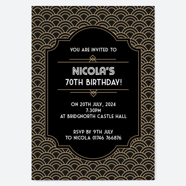 70th Birthday Invitations - Art Deco Scalloped Pattern - Pack of 10