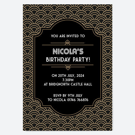 Birthday Invitations - Art Deco Scalloped Pattern - Pack of 10