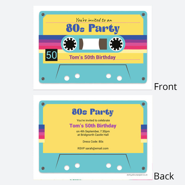 Birthday Invitations - 80's Cassette Tape - Pack of 10