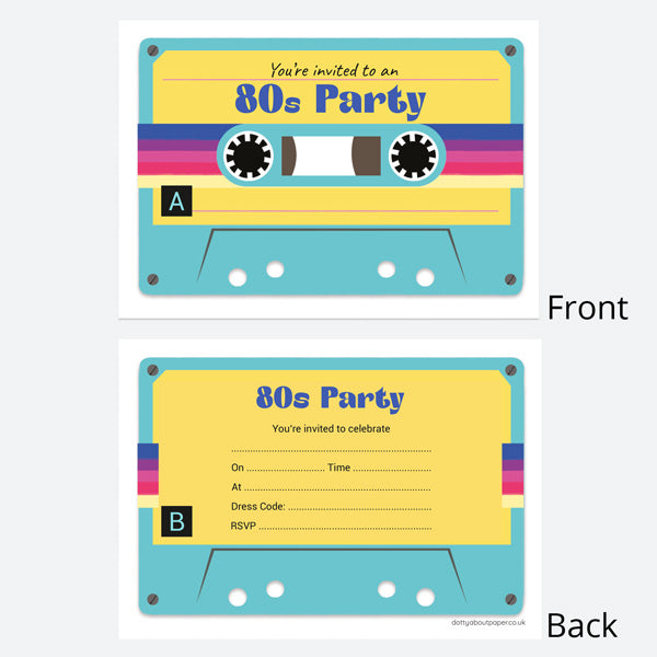 Birthday Invitations - 80's Cassette Tape - Pack of 10