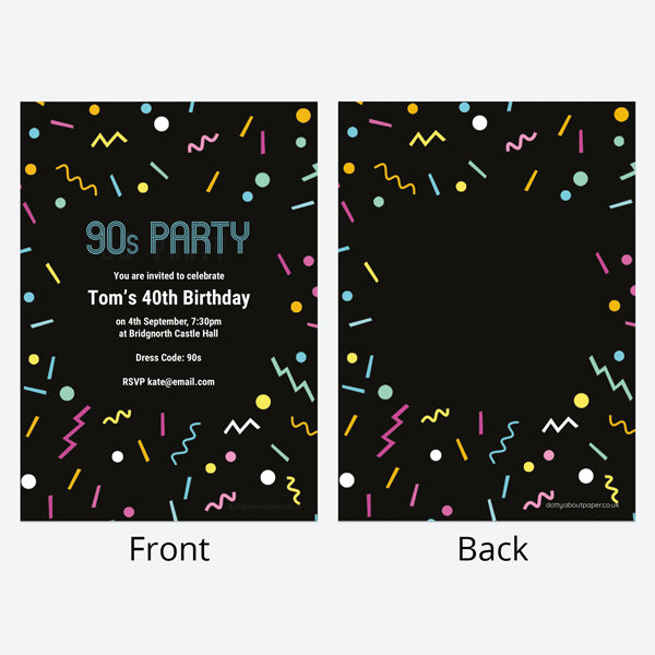 Birthday Invitations - 1990's Pattern - Pack of 10