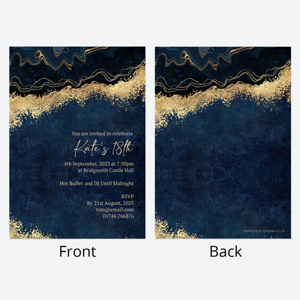 18th Birthday Invitations - Blue Agate - Pack of 10