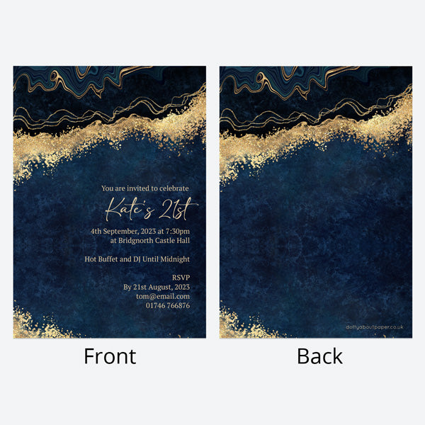 21st Birthday Invitations - Blue Agate - Pack of 10