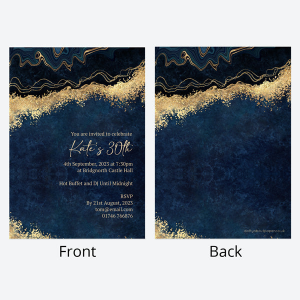 30th Birthday Invitations - Blue Agate - Pack of 10