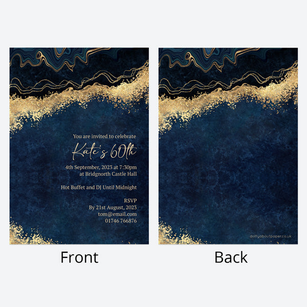 60th Birthday Invitations - Blue Agate - Pack of 10