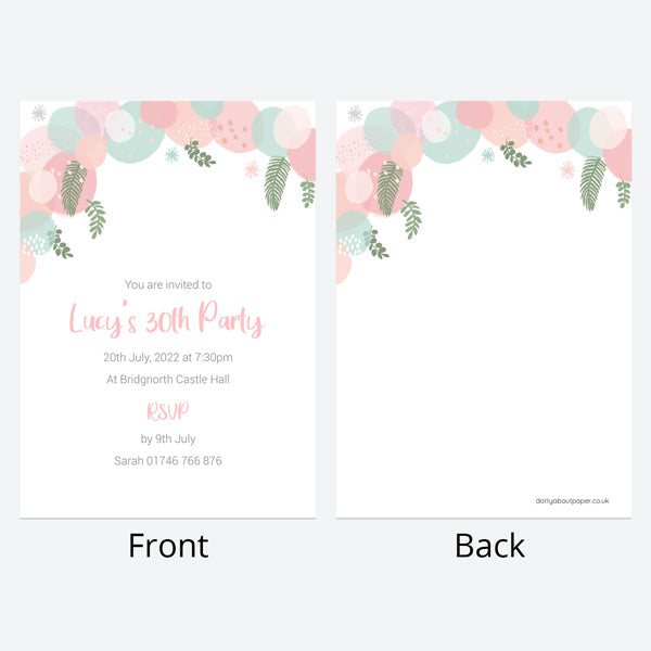 30th Birthday Invitations - Botanical Balloon Arch - Pack of 10