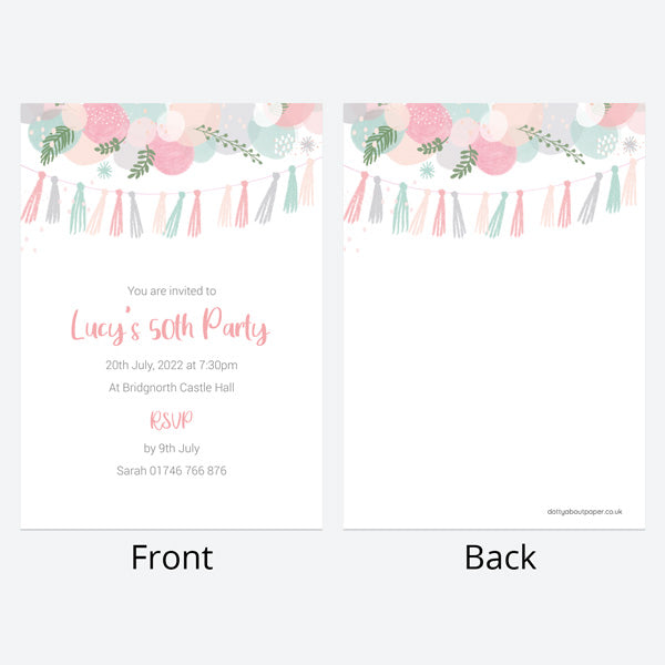 50th Birthday Invitations - Botanical Balloon Arch - Pack of 10
