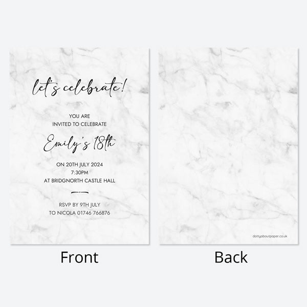 18th Birthday Invitations - Grey Marble - Pack of 10
