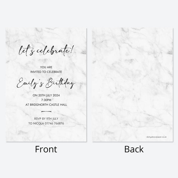 Birthday Invitations - Grey Marble - Pack of 10