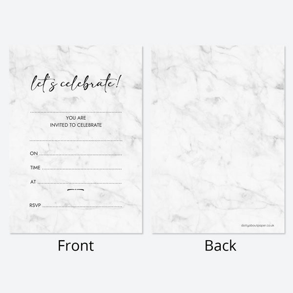 Birthday Invitations - Grey Marble - Pack of 10