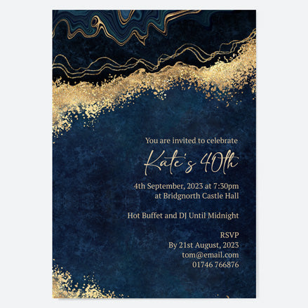 40th Birthday Invitations - Blue Agate - Pack of 10
