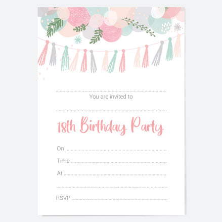 18th Birthday Invitations - Botanical Balloon Arch - Pack of 10