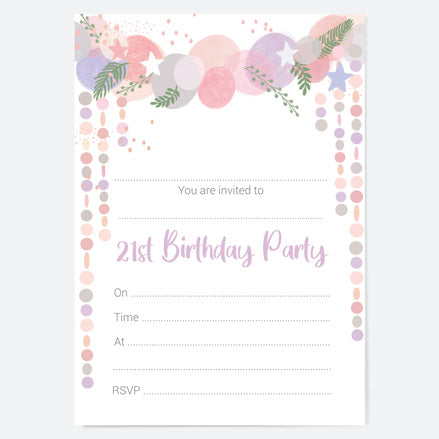 21st Birthday Invitations - Botanical Balloon Arch - Pack of 10