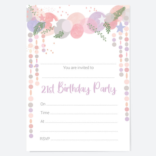 21st Birthday Invitations - Botanical Balloon Arch - Pack of 10