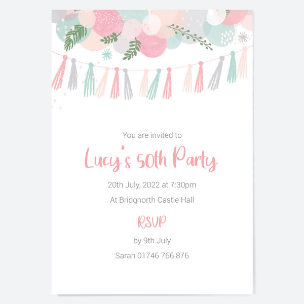 50th Birthday Invitations - Botanical Balloon Arch - Pack of 10