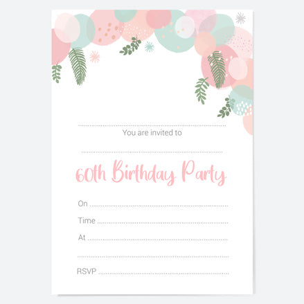 60th Birthday Invitations - Botanical Balloon Arch - Pack of 10