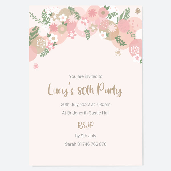 80th Birthday Invitations - Botanical Balloon Arch - Pack of 10